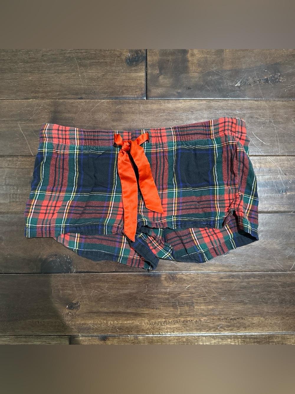 Old Navy Red and Green Plaid Lounge Shorts with Red Bow